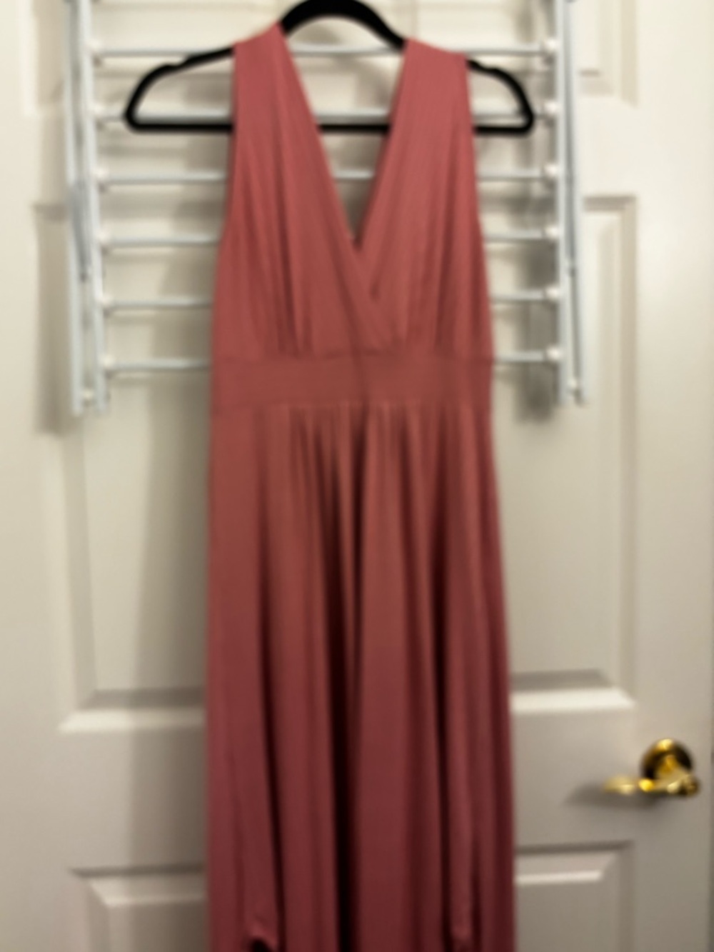 Sleeveless V-Neck Maxi Soft Jersey Dress in Dusty Rose